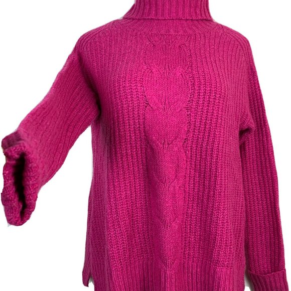 Allison Joy Sweater Cabled Tunic "Hattie" Hot Pink Turtleneck Women's SMALL - Picture 3 of 10